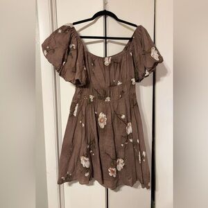 HYFVE Floral Puff Sleeve Mini Dress - Brown